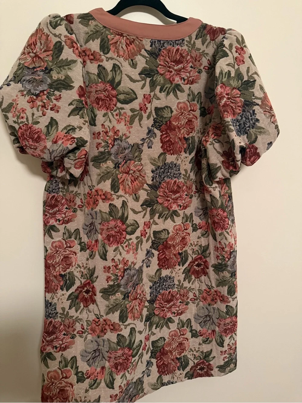 Vintage Inspired Floral Mini Dress Puff Sleeve Bow Detail